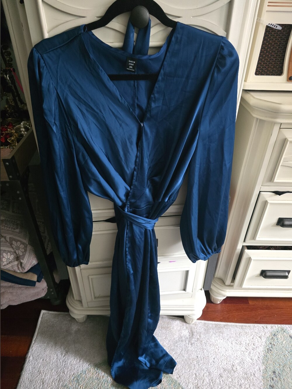 SHEIN Deep Teal Blue Long Sleeve Wrap Dress with modesty snaps XXL